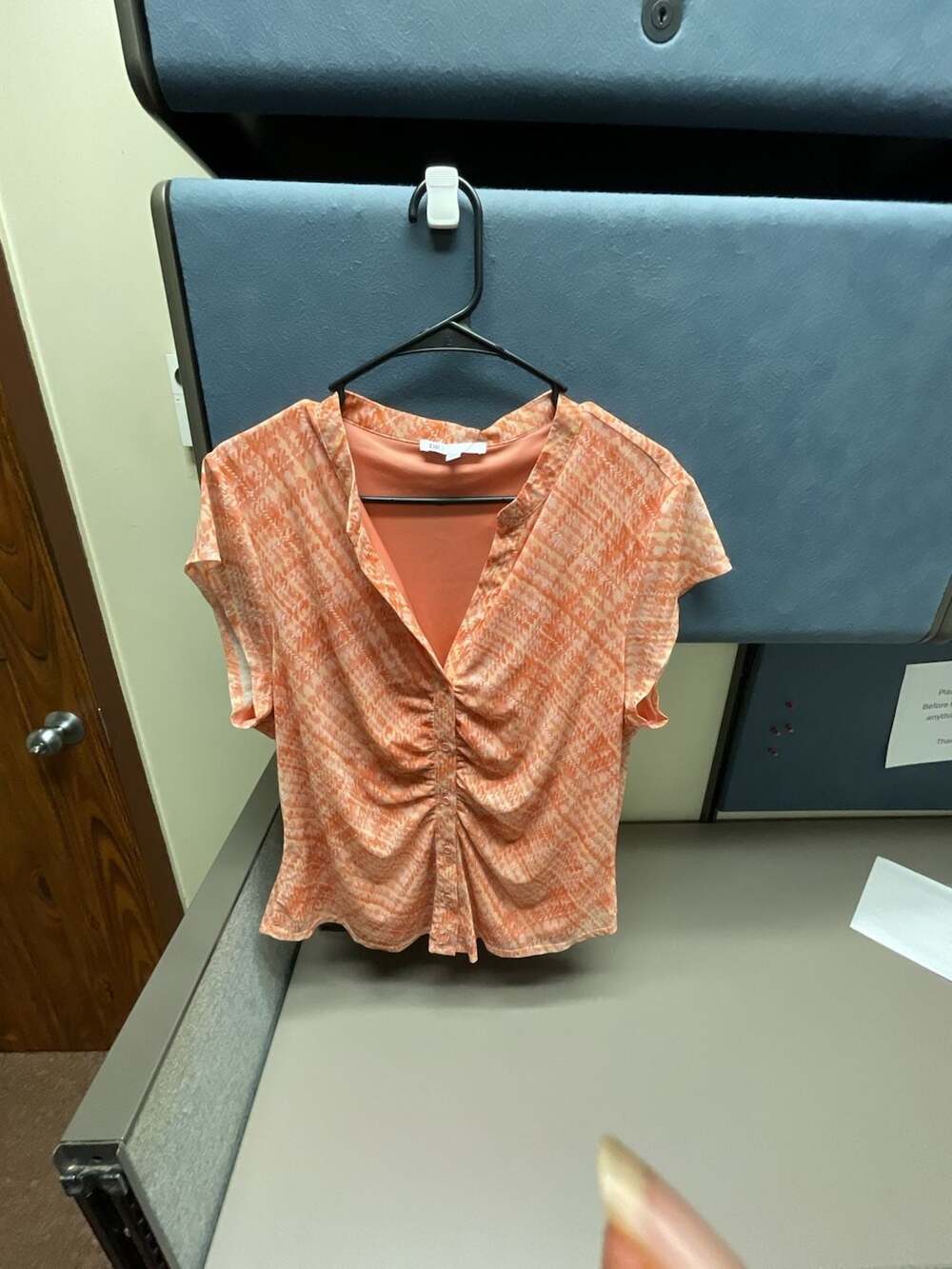 DR2 Women's Orange Plaid Pleated Front Short Sleeve Top